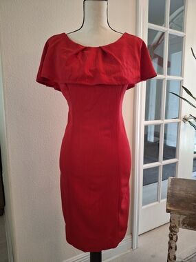 Thread Social Red Off-Shoulder Sheath Dress with Capelet
